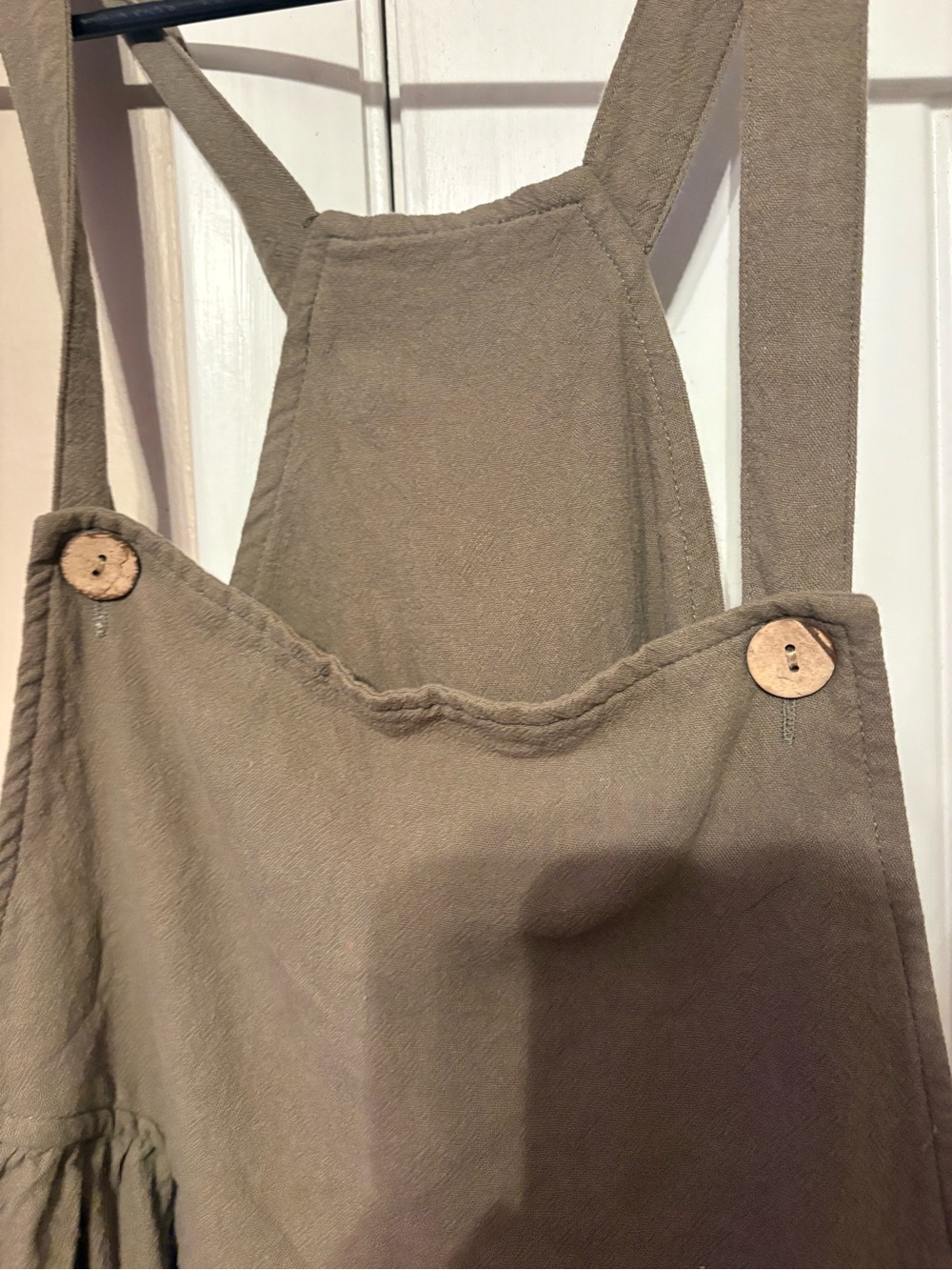 Olive Brown Pinafore Jumpsuit with Button Straps - Picture 2 of 6